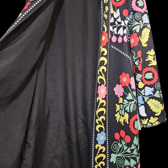 Retro FLORAL Jacket Sz S Vintage 1970s Style Black Yellow Orange Pink Green Blue - Picture 4 of 9